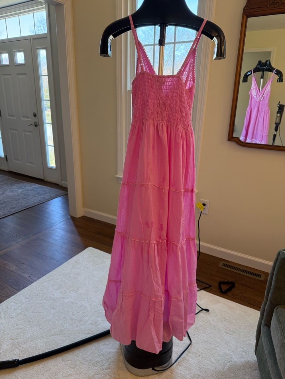 Pink Tiered Maxi Dress with Lace Trim - Picture 2 of 6